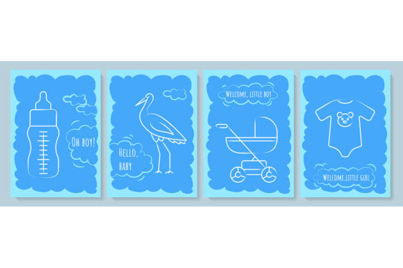 Baby Shower Blue Postcard with Icons – A Graphic Template for Local Branding