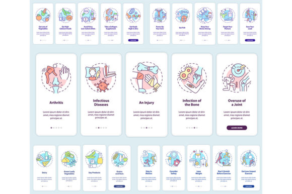 Bone and Joint Health Mobile App Screens - Graphic Templates