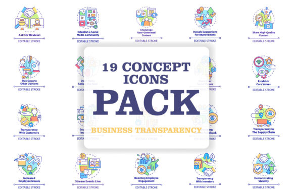 Business Transparency Concept Icons Set for Local Branding