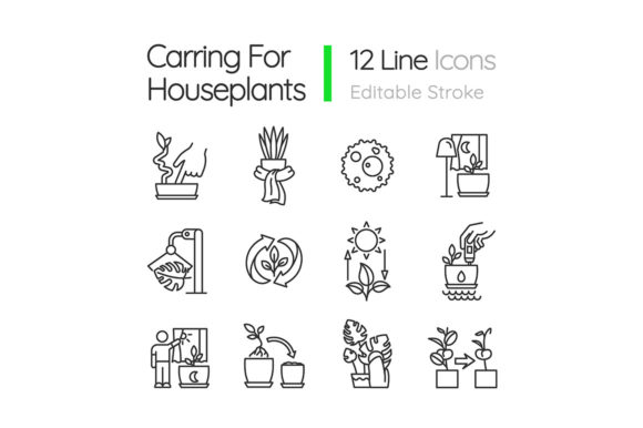 Caring for Houseplants Linear Icons Set