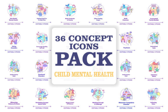 Child Mental Health Concept Icons Bundle Review