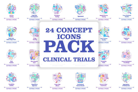 Clinical Trials Concept Icons Bundle for Graphics