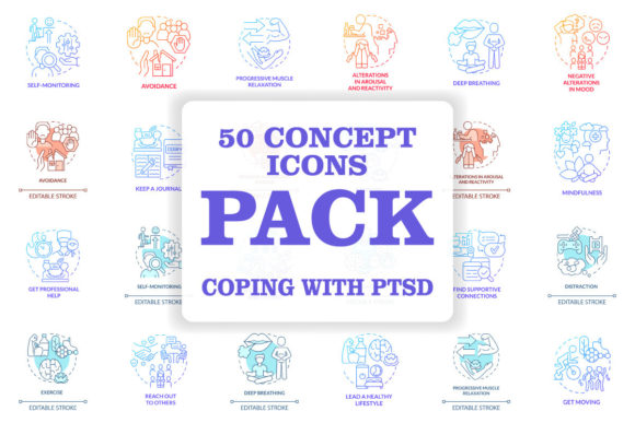 Coping with PTSD Concept Icons Bundle for Marketing and Branding
