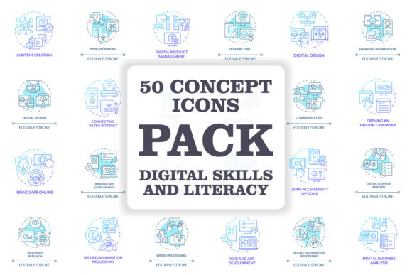 Digital Literacy and Skills Concept Icon for Branding and Marketing