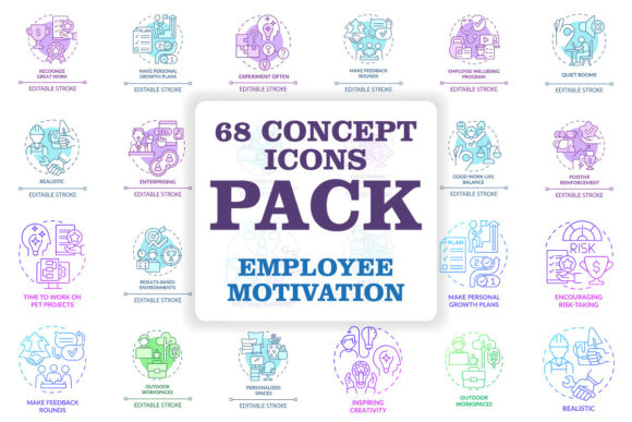 Employee Motivation Concept Icons Bundle for Branding and Graphics