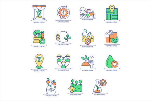 Farming Trends RGB Color Icons Set for Graphics and Icons