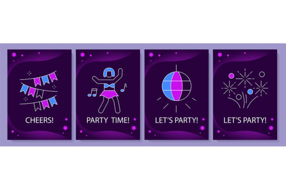 Festive Party Greeting Cards with Icons - Graphic Templates for Digital Sellers