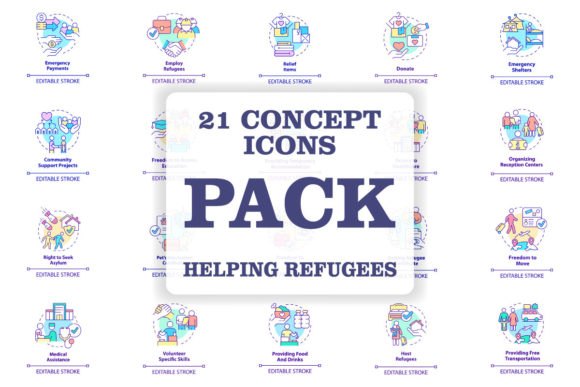 Helping Refugees Concept Icons for Local Business Graphics