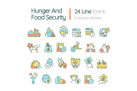 Hunger and Food Security RGB Color Icons for Local Business Branding