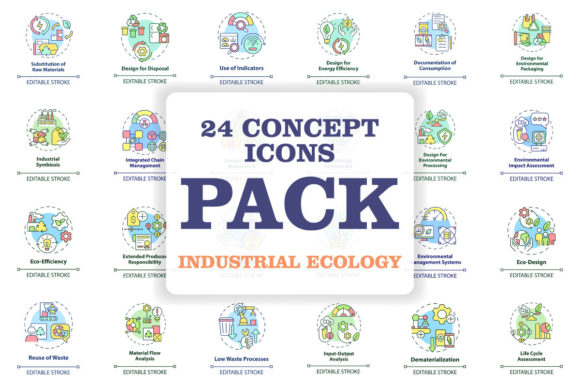 Industrial Ecology Concept Icons Bundle for Graphics and Icons