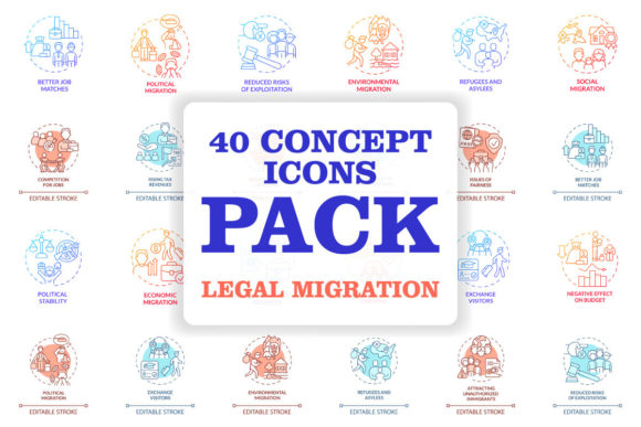 Legal Migration Concept Icons Bundle for Branding and Packaging