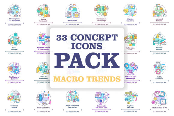 Macro Trends Concept Icons Bundle for Small Business Branding