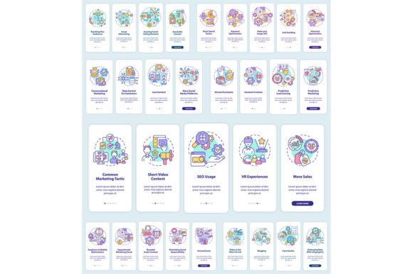 Marketing Trends Mobile App Screen Set - Graphic Templates for Digital Sellers