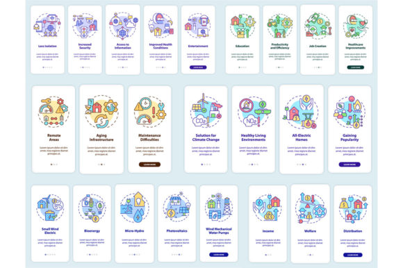 Rural Electrification Mobile App Screens - Graphic Templates for Green Design