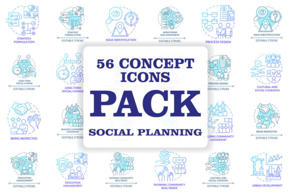 Social Planning Concept Icons Bundle for Modern Web Design