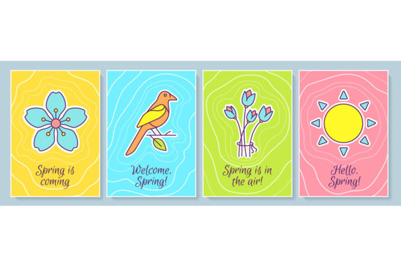 Spring Greeting Card with Color Icons for Graphic Templates