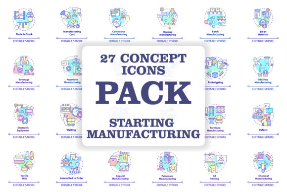 Starting Manufacturing Business Icon Set for Handmade Creations