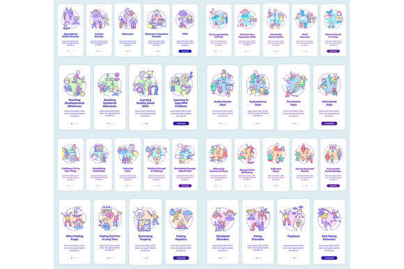 Teen Wellbeing Mobile App Screen Set - Modern Graphic Templates for Digital Publishing