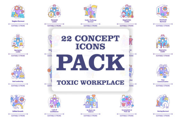 Toxic Workplace Concept Icons Bundle for Local Business Graphics