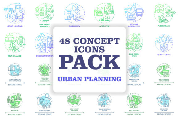 Urban Planning Concept Icons Set for Modern Design Projects