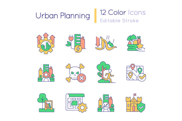 Urban Planning RGB Color Icons Set for Handmade Projects